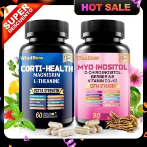 WindBoss Cortisol-Inositol Combo ?C 2 Flaschen mit einer ausgewogenen Rezeptur. Praktisch, hochwertig und f??r verschiedene Lebensstile geeignet ?C vegan, glutenfrei und ohne unn?tige Zus?tze.2 set Kostenlose Lieferung